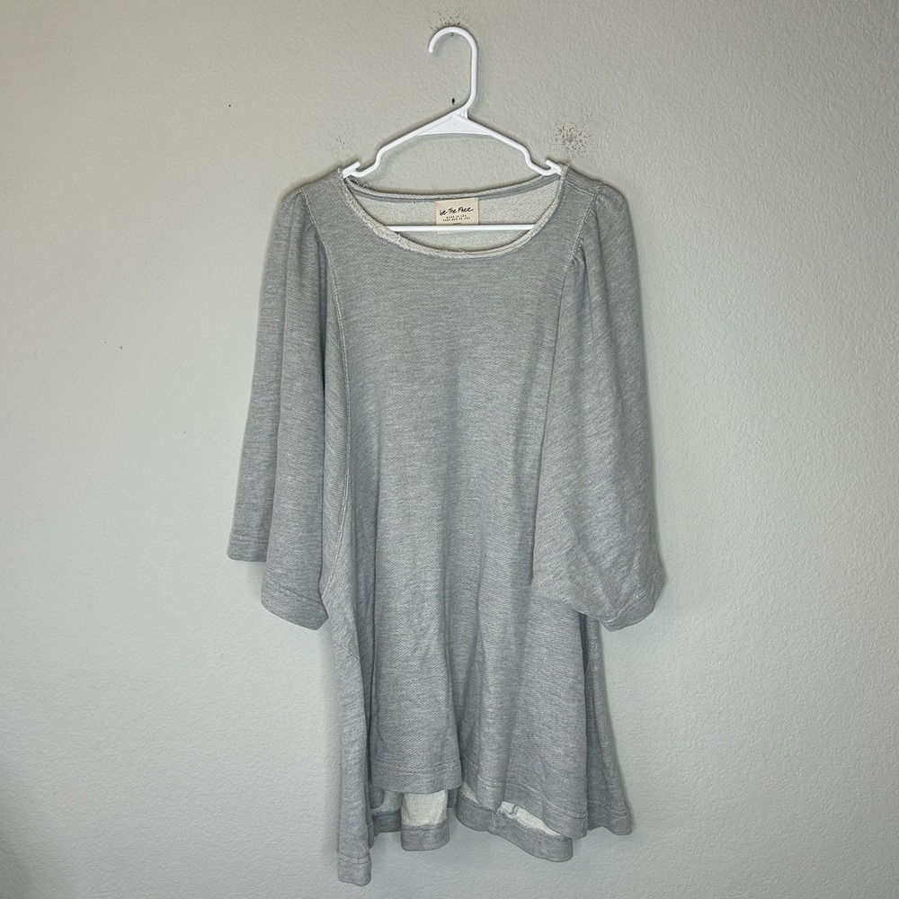 We The Free Oversized Heather Gray Sweatshirt Tunic 3/4 Sleeve Sz S Free People